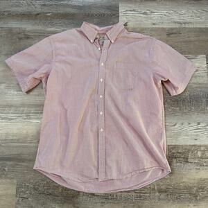 Vintage L.L. Bean Red White Striped Cotton Button Down Shirt XL Short Sleeve